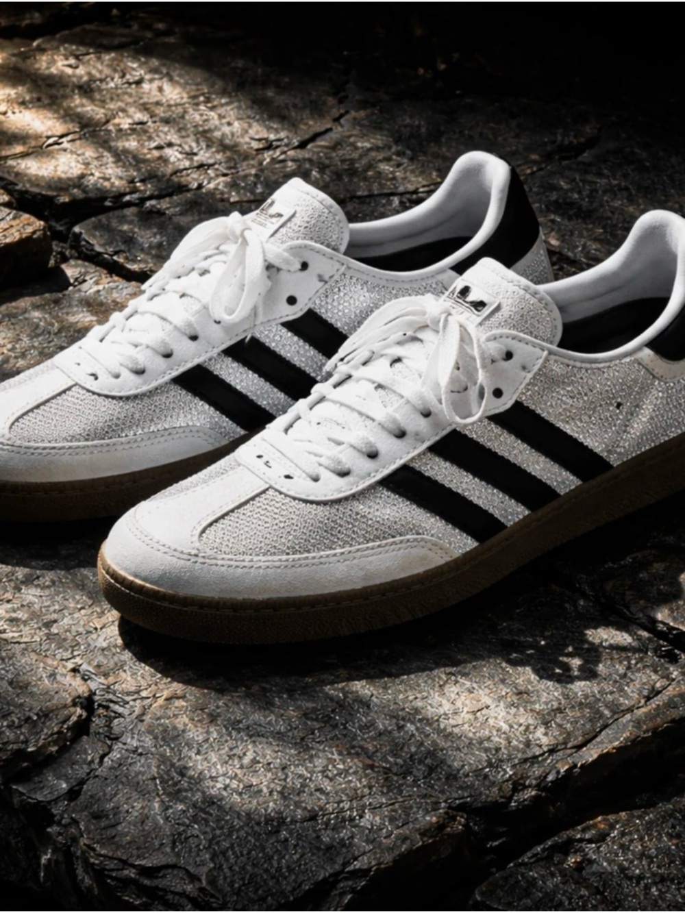 adidas White and Black Glitter Samba-Inspired Sneakers